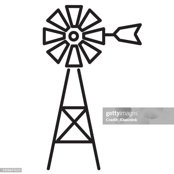 ilustraciones, imágenes clip art, dibujos animados e iconos de stock de icono de línea delgada del molino de viento sobre fondo blanco - trazo editable - molino de viento