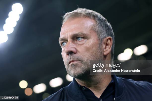 Hans-Dieter Flick, Head Coach of Germany, looks on during the UEFA Nations League League A Group 3 match between Germany and Hungary at Red Bull...