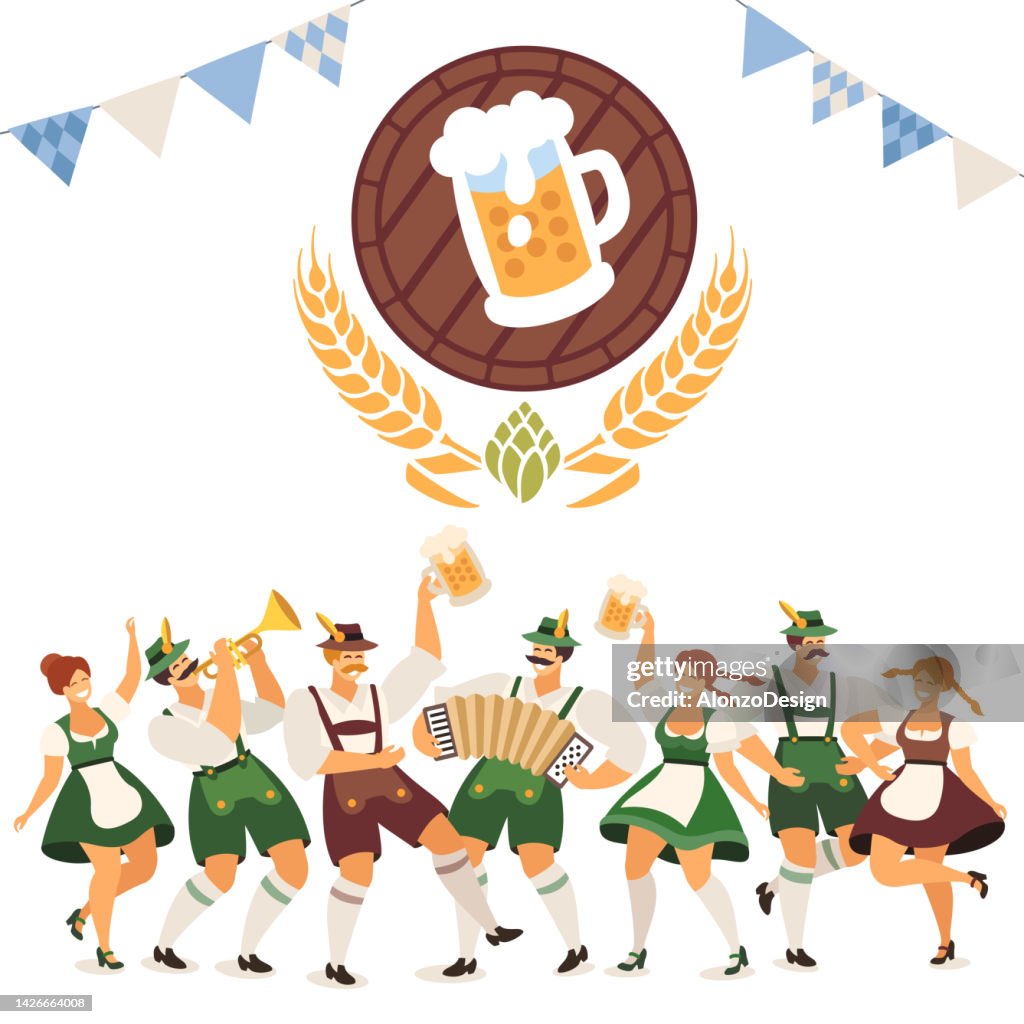 Beer Fest. People dancing and celebrating. Beer Party. Beer Festival.