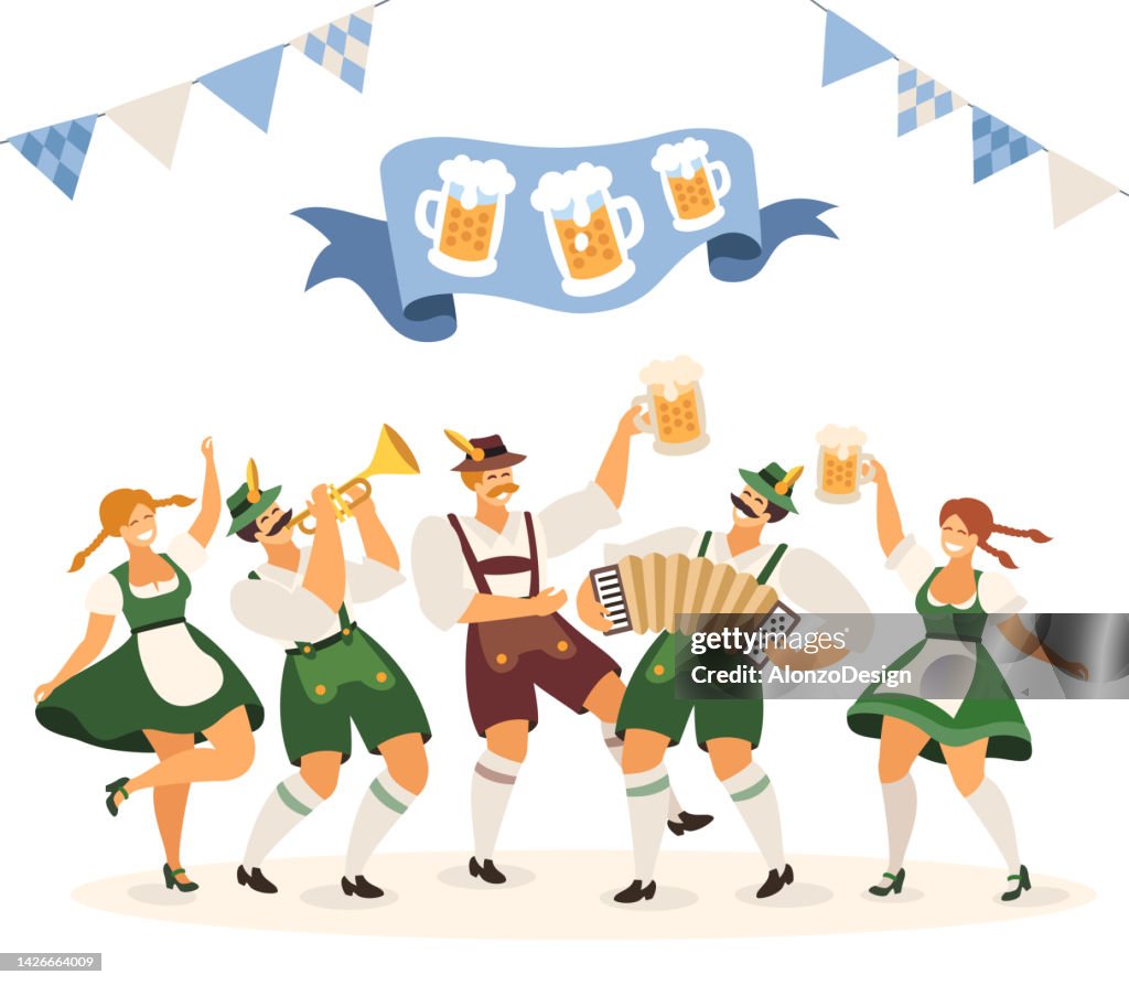 Beer Fest. People dancing and celebrating. Beer Party. Beer Festival.