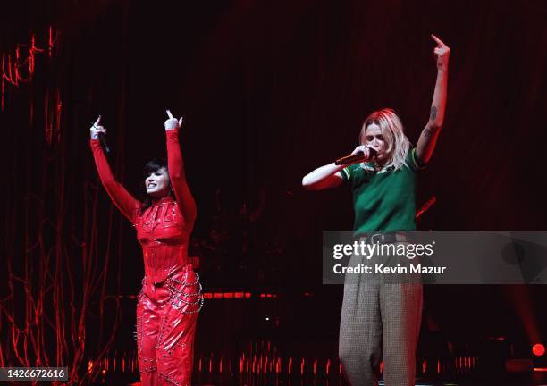 Demi Lovato and Emily Armstrong of Dead Sara perform onstage at Hard Rock Sacramento on September 22, 2022 in Wheatland, California.