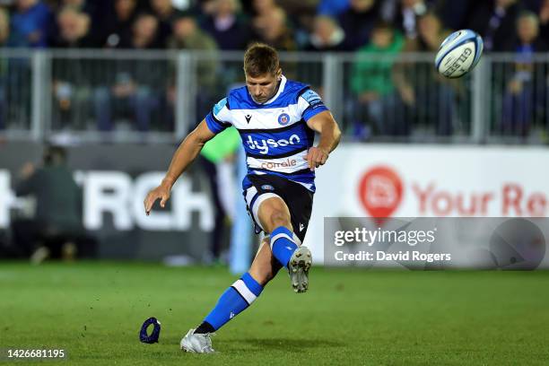 Piers Francis of Bath Rugby kicks a conversion during the Gallagher Premiership Rugby match between Bath Rugby and Wasps at Recreation Ground on...