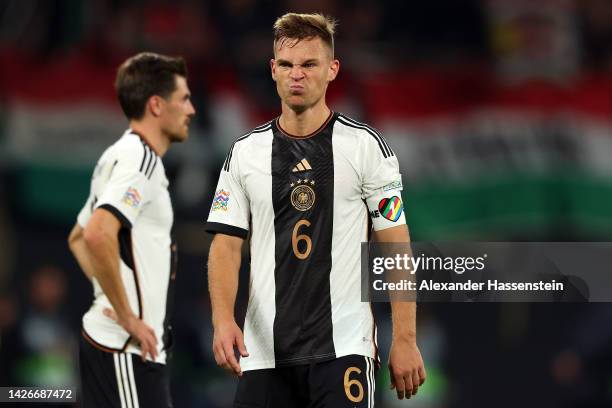 Joshua Kimmich of Germany reacts following the UEFA Nations League League A Group 3 match between Germany and Hungary at Red Bull Arena on September...