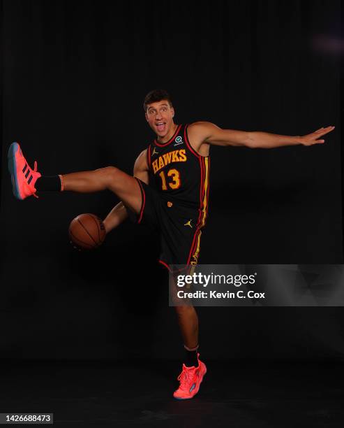 Bogdan Bogdanović of the Atlanta Hawks poses for portraits during media day at PC&E Atlanta on September 23, 2022 in Atlanta, Georgia.