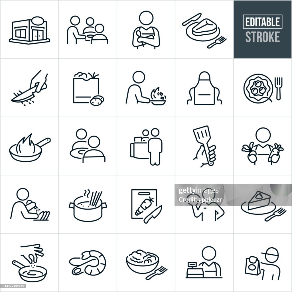 Restaurant Thin Line Icons - Editable Stroke