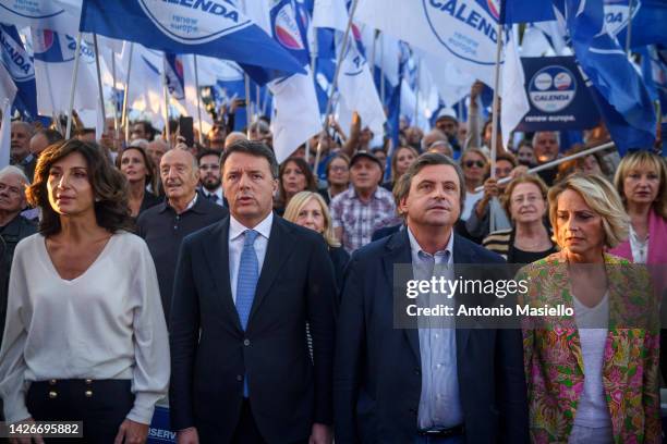 Agnese Landini, Italia Viva political party Matteo Renzi, Azione political party leader Carlo Calenda and Violante Guidotti Bentivoglio attend the...