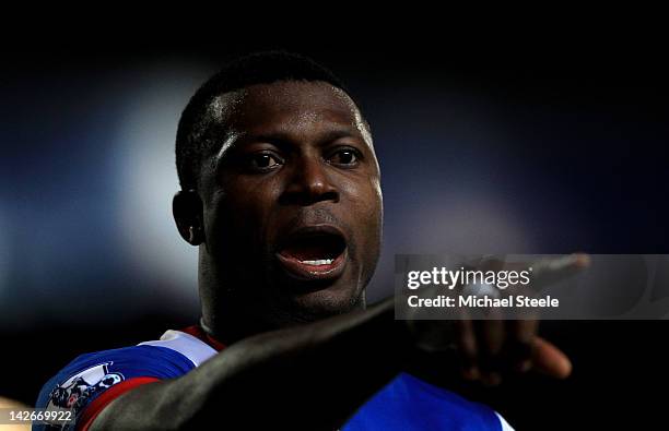 Yakubu of Blackburn Rovers gestures during the Barclays Premier League match between Blackburn Rovers and Liverpool at Ewood park on April 10, 2012...