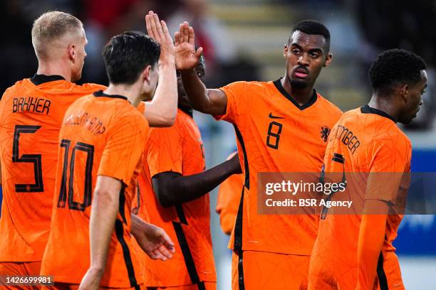 Mitchel Bakker of Netherlands U21, Jurgen Ekkelenkamp of Netherlands U21, Ryan Gravenberch of Netherlands U21, Quinten Timber of Netherlands U21,...