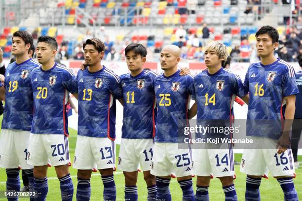 Takefusa Kubo of Japan starts line up of during the international friendly match between Japan and United States at Merkur Spiel-Arena on September...