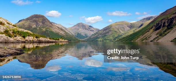 cropped wast water reflections panorama - lake reflection stock pictures, royalty-free photos & images