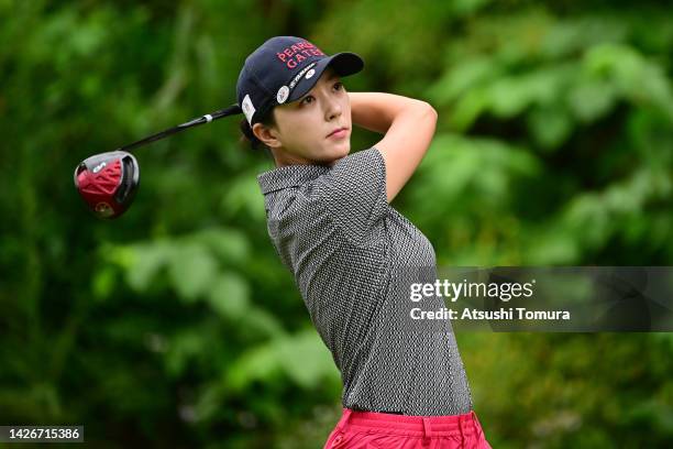 Chae-young Yoon of South Korea hits her tee shot on the 2nd hole during the second round of Miyagi TV Cup Dunlop Ladies Open at Rifu Golf Club Mihama...