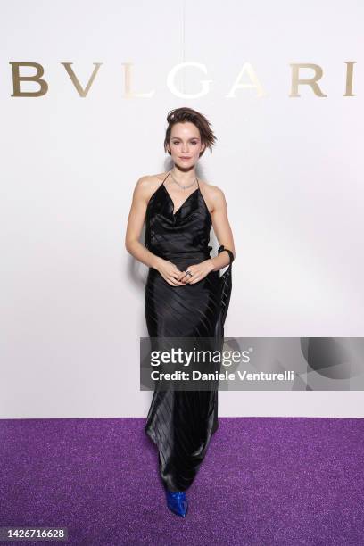 Emilia Schüle attends Bulgari SS23 Accessories Collection Event on September 23, 2022 in Milan, Italy.