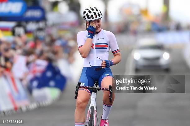 Zoe Backstedt of United Kingdom celebrates winning during the 95th UCI Road World Championships 2022 - Women Junior Road Race a 67,2km one day race...