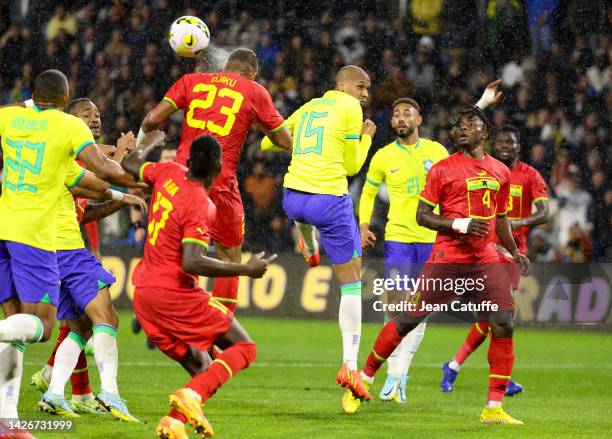 Alexander Djiku of Ghana, Fabinho of Brazil during the international friendly match between Brazil and Ghana at Stade Oceane on September 23, 2022 in...