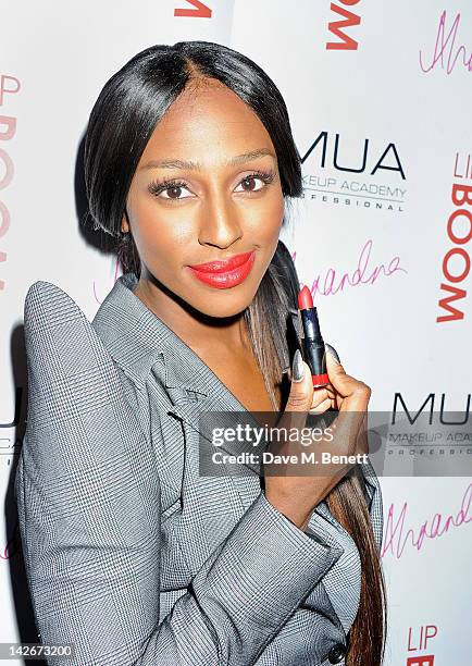 Alexandra Burke attends the launch of LIPBOOM created with Alexandra Burke by MUA Cosmetics at The Rose Club on April 11, 2012 in London, England.