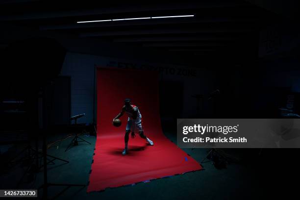 Kyle Kuzma of the Washington Wizards participates during the Washington Wizards Media Day at Capital One Arena on September 23, 2022 in Washington,...