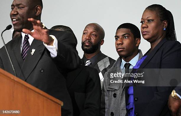 Attorney Benjamin Crump speaks as family of Trayvon Martin who was fatally shot by neighborhood watch captain George Zimmerman in Florida, mother...