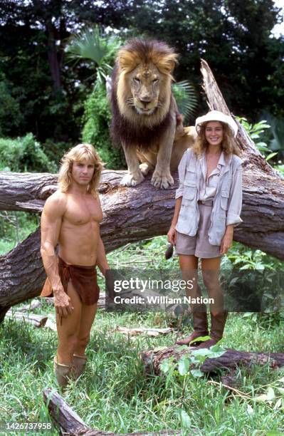 German-Canadian actor, screenwriter, and producer Wolf Larson and French-American model and actress Lydie Denier, pose on the set of the TV series...