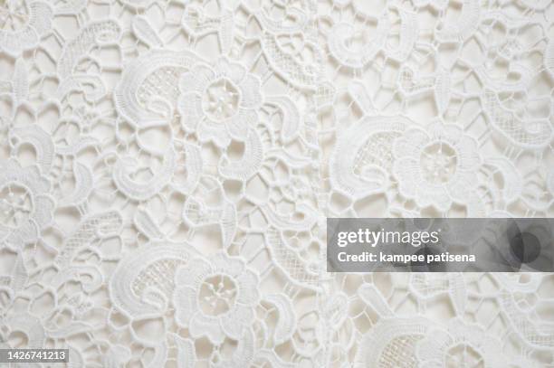 ivory floral lace, close up - flowers white background stock pictures, royalty-free photos & images