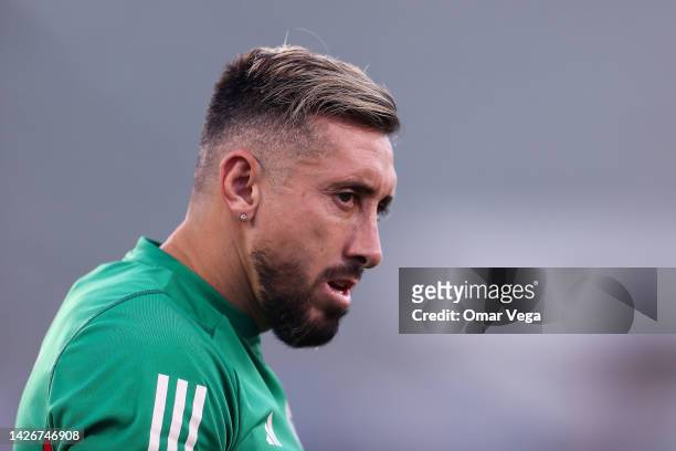 Hector Herrera of Mexico looks on during a training session ahead of a match between Mexico and Peru at Rose Bowl Stadium on September 22, 2022 in...