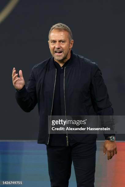 Hans-Dieter Flick, head coach of Germany reacts during the UEFA Nations League League A Group 3 match between Germany and Hungary at Red Bull Arena...