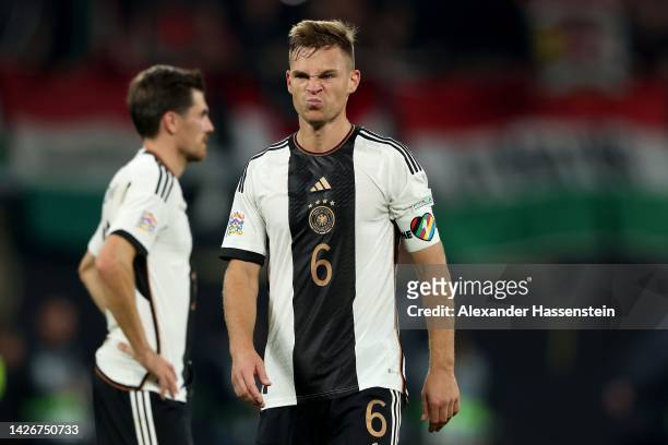 Joshua Kimmich of Germany reacts after the UEFA Nations League League A Group 3 match between Germany and Hungary at Red Bull Arena on September 23,...