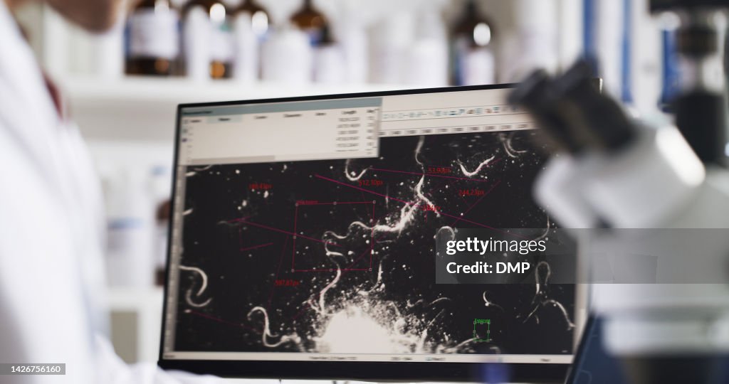 Rna Science Lab Scientist Doing Research With A Computer And Microscope With Dna ...