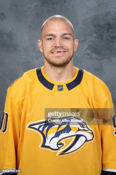 Mark Borowiecki of the Nashville Predators poses for his official headshot for the 2022-2023 season on September 21, 2022 at Bridgestone Arena in...