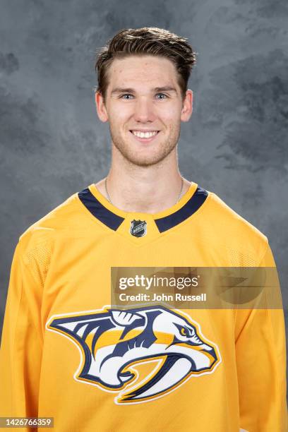 Mark Jankowski of the Nashville Predators poses for his official headshot for the 2022-2023 season on September 21, 2022 at Bridgestone Arena in...