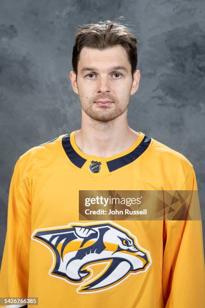 Thomas Novak of the Nashville Predators poses for his official headshot for the 2022-2023 season on September 21, 2022 at Bridgestone Arena in...