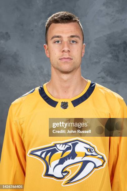 Xavier Bouchard of the Nashville Predators poses for his official headshot for the 2022-2023 season on September 21, 2022 at Bridgestone Arena in...