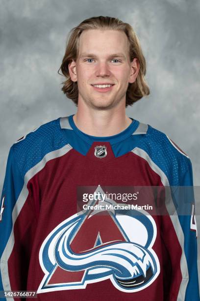 Bowen Byram of the Colorado Avalanche poses for his official headshot for the 2022-2023 NHL season on September 21, 2022 at Ball Arena in Denver,...