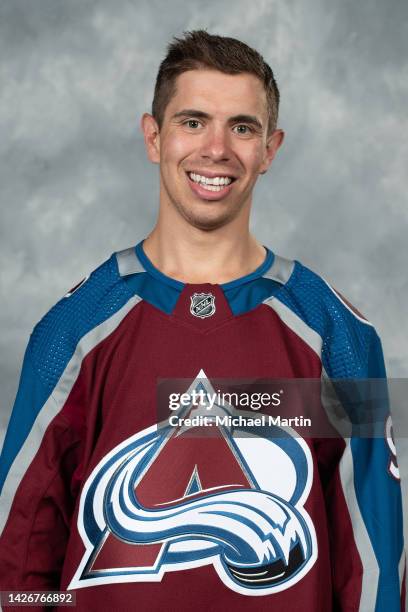 Evan Rodrigues of the Colorado Avalanche poses for his official headshot for the 2022-2023 NHL season on September 21, 2022 at Ball Arena in Denver,...