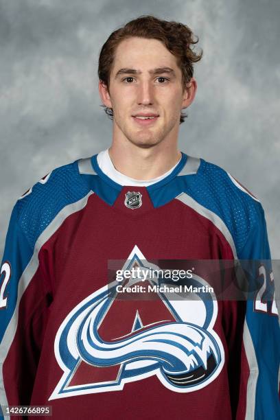 Lukas Sedlak of the Colorado Avalanche poses for his official headshot for the 2022-2023 NHL season on September 21, 2022 at Ball Arena in Denver,...