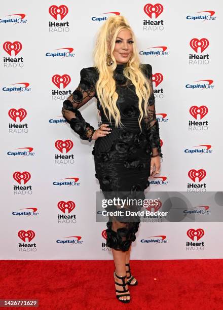 Tori Spelling arrives at the 2022 iHeartRadio Music Festival at T-Mobile Arena on September 23, 2022 in Las Vegas, Nevada.