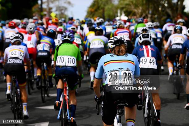 Julie Van De Velde of Belgium competes during the 95th UCI Road World Championships 2022 - Women Elite Road Race a 164,3km one day race from...