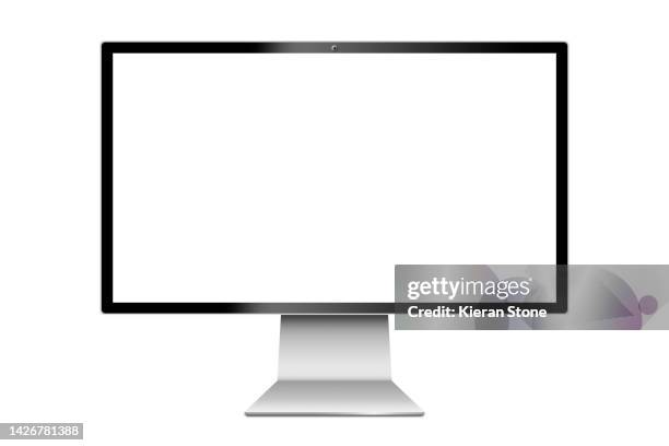 blank silver monitor screen - desktop pc stockfoto's en -beelden