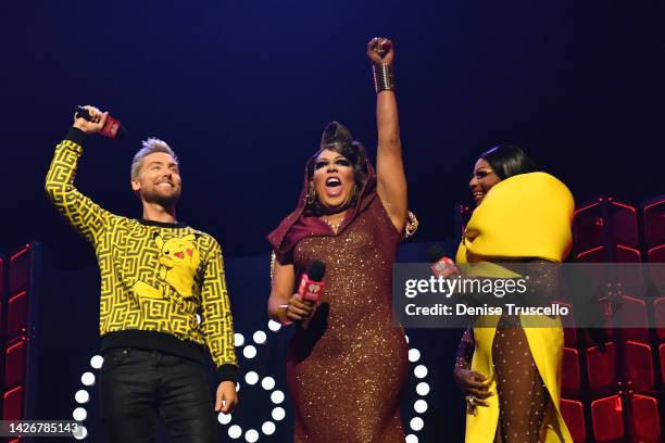 Lance Bass, Alexis Mateo, and CoCo Montrese speak onstage during the 2022 iHeartRadio Music Festival at T-Mobile Arena on September 23, 2022 in Las...