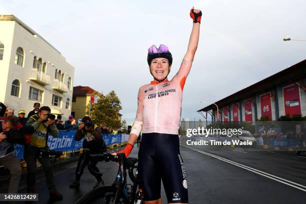 Annemiek Van Vleuten of Netherlands celebrates winning the 95th UCI Road World Championships 2022 - Women Elite Road Race a 164,3km one day race from...