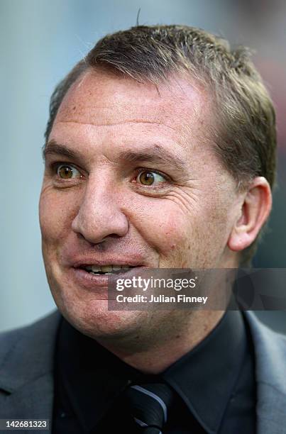 Swansea City manager Brendan Rogers looks on ahead of the Barclays Premier League match between Queens Park Rangers and Swansea City at Loftus Road...