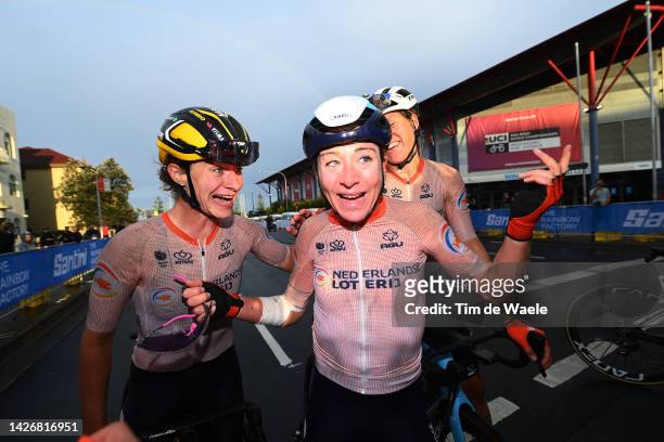 Marianne Vos of Netherlands and Annemiek Van Vleuten of Netherlands celebrate celebrates the victory after the 95th UCI Road World Championships 2022...