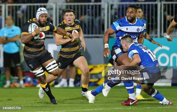 Nizaam Carr of Wasps charges upfield during the Gallagher Premiership Rugby match between Bath Rugby and Wasps at the Recreation Ground on September...