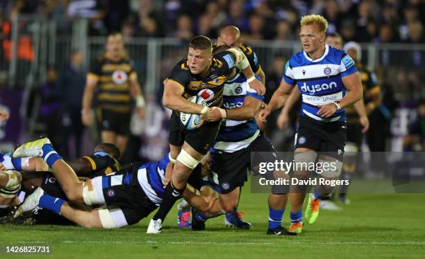Tom Willis of Wasps charges upfield during the Gallagher Premiership Rugby match between Bath Rugby and Wasps at the Recreation Ground on September...