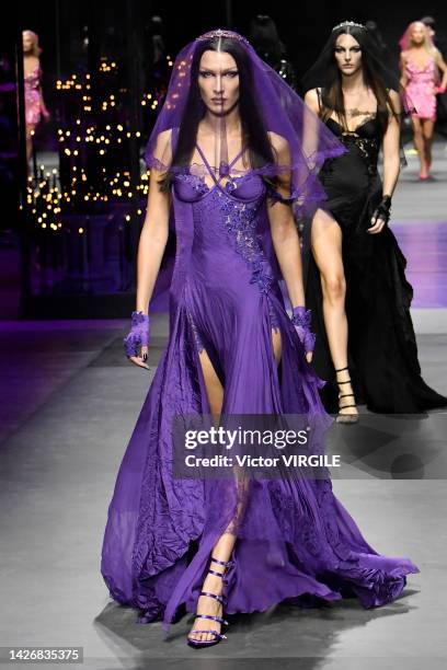 Bella Hadid walks the runway during the Versace Ready to Wear Spring/Summer 2023 fashion show as part of the Milan Fashion Week on September 23, 2022...