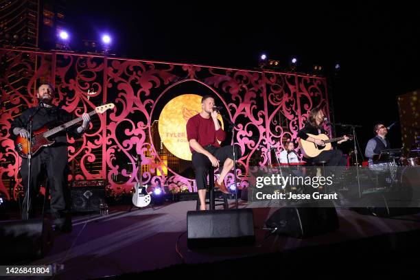 Ben McKee, Dan Reynolds, Wayne Sermon and Daniel Platzman of Imagine Dragons perform during Imagine Dragons' Eighth Annual Tyler Robinson Foundation...