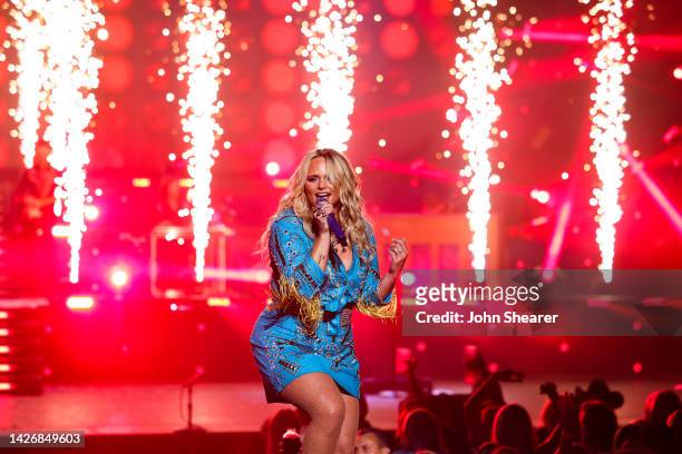 Miranda Lambert performs onstage during the opening night of her residency, "Velvet Rodeo" at the Zappos Theater at Planet Hollywood Resort & Casino...