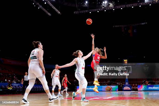 Arella Guirantes of Puerto Rico shoots during the 2022 FIBA Women's Basketball World Cup Group A match between Puerto Rico and Belgium at Sydney...