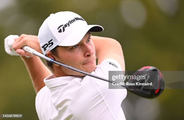 Rasmus Højgaard of Denmark tees off on the fourth hole on Day Three of the Cazoo Open de France at Le Golf National on September 24, 2022 in Paris,...