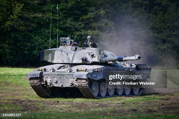 Challenger 2 main battle tank is displayed for the families watching The Royal Tank Regiment Regimental Parade, on September 24, 2022 in Bulford,...