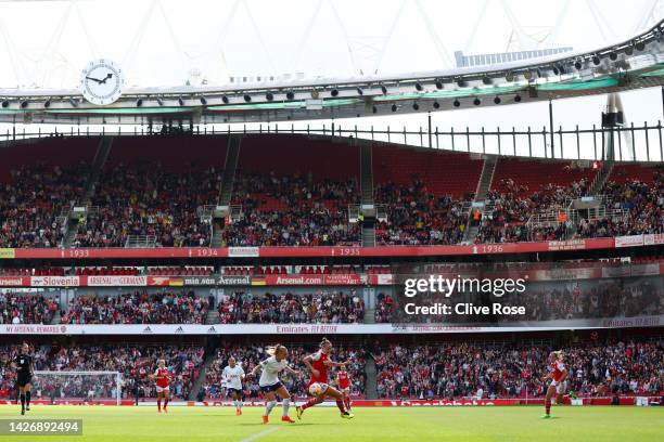 General view of play inside the stadium during the FA Women's Super League match between Arsenal and Tottenham Hotspur at Emirates Stadium on...